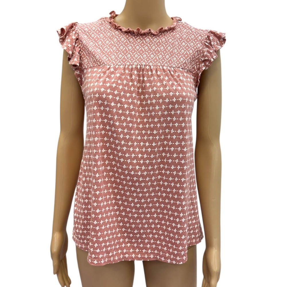 Loft Outlet Blush Printed Ruffle Cap Sleeve and Neckline Keyhole Back Top Sz XS
